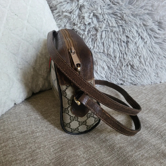 Gucci "GG" Supreme Sherry Web Camera Brown Leather Coated Canvas Cross Body - Picture 4 of 13